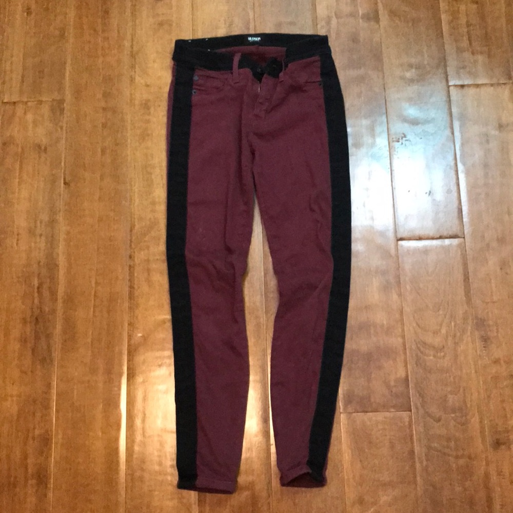 Hudson maroon/black skinny jeans